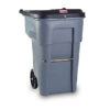BRUTE ROLLOUT CONTAINER 65 GAL w/WHEELS & ATTACHED LID - grey